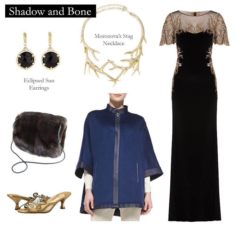 Outfit inspired by Leigh Bardugo’s Shadow and Bone, Book 1 in the Grisha Trilogy.
“When I didn’t move, she reached into the box and pulled out yards of rippling black silk. The sleeves and neckline were delicately embroidered in gold and glittered...