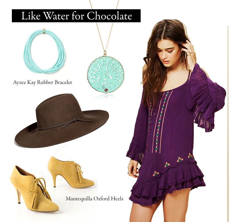 Outfit inspired by Laura Esquivel's Like Water for Chocolate.
“Each of us is born with a box of matches inside us but we can’t strike them all by ourselves”
Mantequilla Oxford Heels | $398 at Anthropologie
Embroidered Flamenco Dress | $128 at Free...